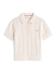 Tommy Hilfiger Cream Relaxed Pointelle Polo Shirt - Image 5 of 5