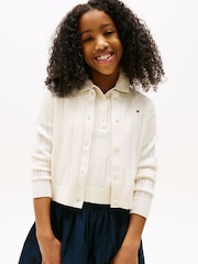 Tommy Hilfiger Cream Pointelle Relaxed Cardigan - Image 1 of 5
