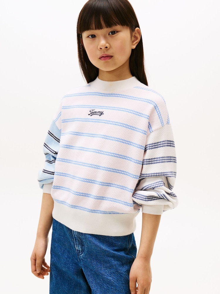 Tommy Hilfiger Purple Mixed Stripe Relaxed Balloon Sleeve Jumper - Image 1 of 5