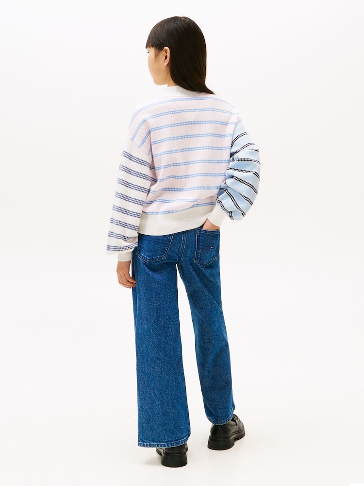 Tommy Hilfiger Purple Mixed Stripe Relaxed Balloon Sleeve Jumper - Image 2 of 5