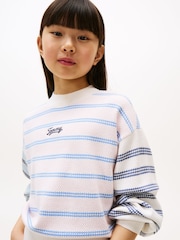 Tommy Hilfiger Purple Mixed Stripe Relaxed Balloon Sleeve Jumper - Image 4 of 5