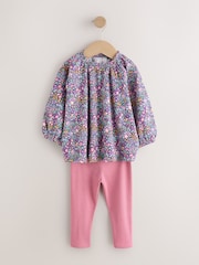 パープル フローラル - 長袖ブラウス & レギンスセット（3 か月〜7 歳） - 画像 5 / 13