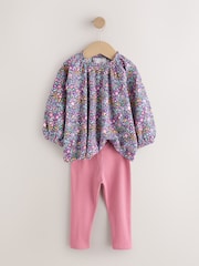 パープル フローラル - 長袖ブラウス & レギンスセット（3 か月〜7 歳） - 画像 6 / 13