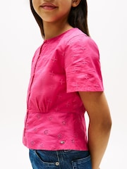 Tommy Hilfiger Pink Broderie Anglaise Short Sleeve Blouse - Image 4 of 5