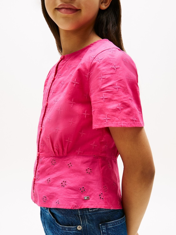 Tommy Hilfiger Broderie Anglaise Short Sleeve Blouse - Image 4 of 5