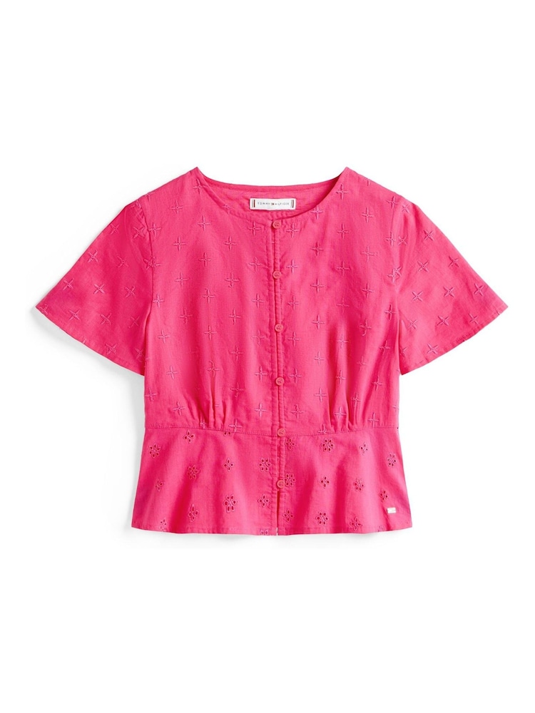 Tommy Hilfiger Pink Broderie Anglaise Short Sleeve Blouse - Image 5 of 5