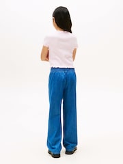Tommy Hilfiger Pink Slim Ruffle Short Sleeve Ribbed Top - Image 2 of 5