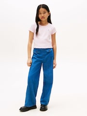 Tommy Hilfiger Pink Slim Ruffle Short Sleeve Ribbed Top - Image 3 of 5
