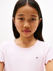Tommy Hilfiger Pink Slim Ruffle Short Sleeve Ribbed Top - Image 4 of 5