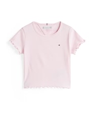 Tommy Hilfiger Pink Slim Ruffle Short Sleeve Ribbed Top - Image 5 of 5