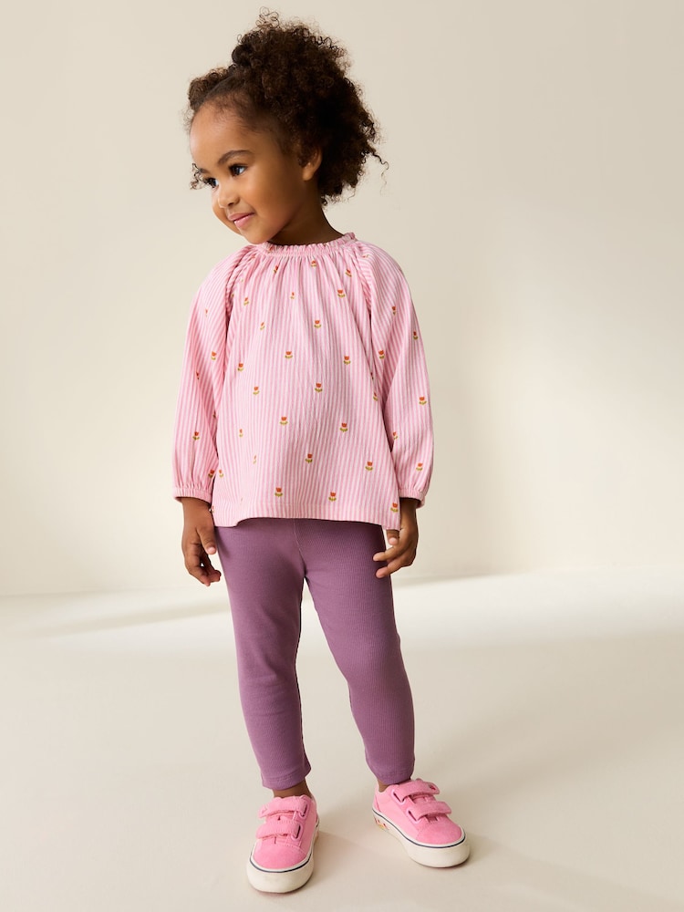 Pink Floral Long Sleeve Blouse and Legging Set (3mths-7yrs) - Image 1 of 3