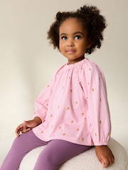 Pink Floral Long Sleeve Blouse and Legging Set (3mths-7yrs) - Image 2 of 3
