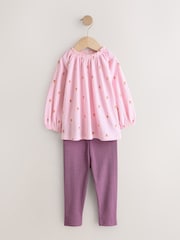 ピンクのフローラル - 長袖ブラウス & レギンスセット（3 か月〜7 歳） - 画像 4 / 8