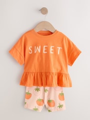 Orange Strawberry Short Sleeve Top and Shorts Set (3mths-7yrs) - Image 4 of 8
