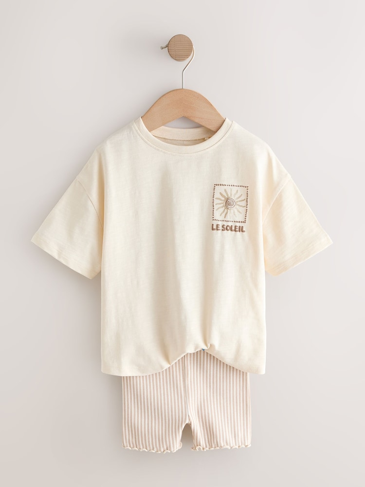 Ecru Sun Short Sleeve T-Shirt and Cycle Shorts Set (3mths-7yrs) - Image 1 of 4