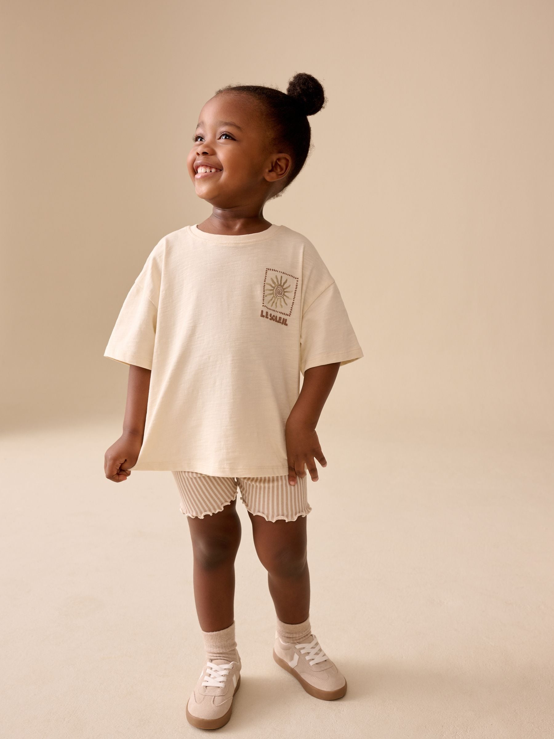 Buy Ecru Sun Short Sleeve T-Shirt and Cycle Shorts Set (3mths-7yrs