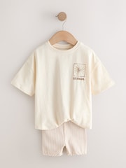 Ecru soare - Set tricou cu mânecă scurtă și pantaloni scurți de ciclism (3luni-7ani) - Imaginea 5 din 8