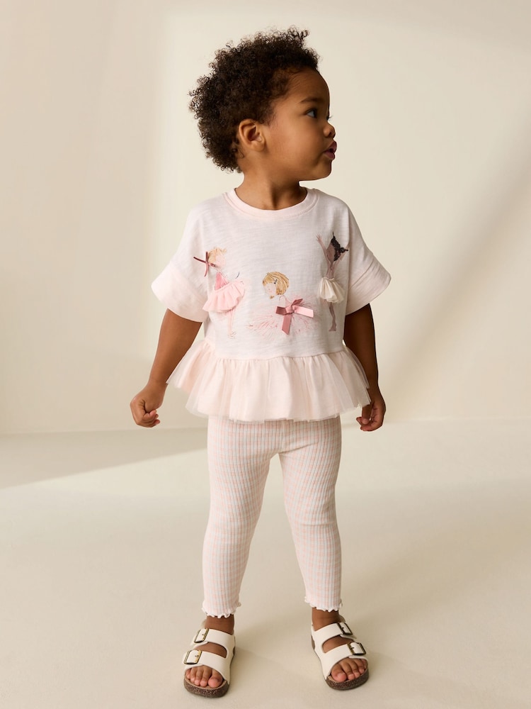 Pink Short Sleeve Peplum T-Shirt and Leggings Set (3mths-7yrs) - Image 1 of 8