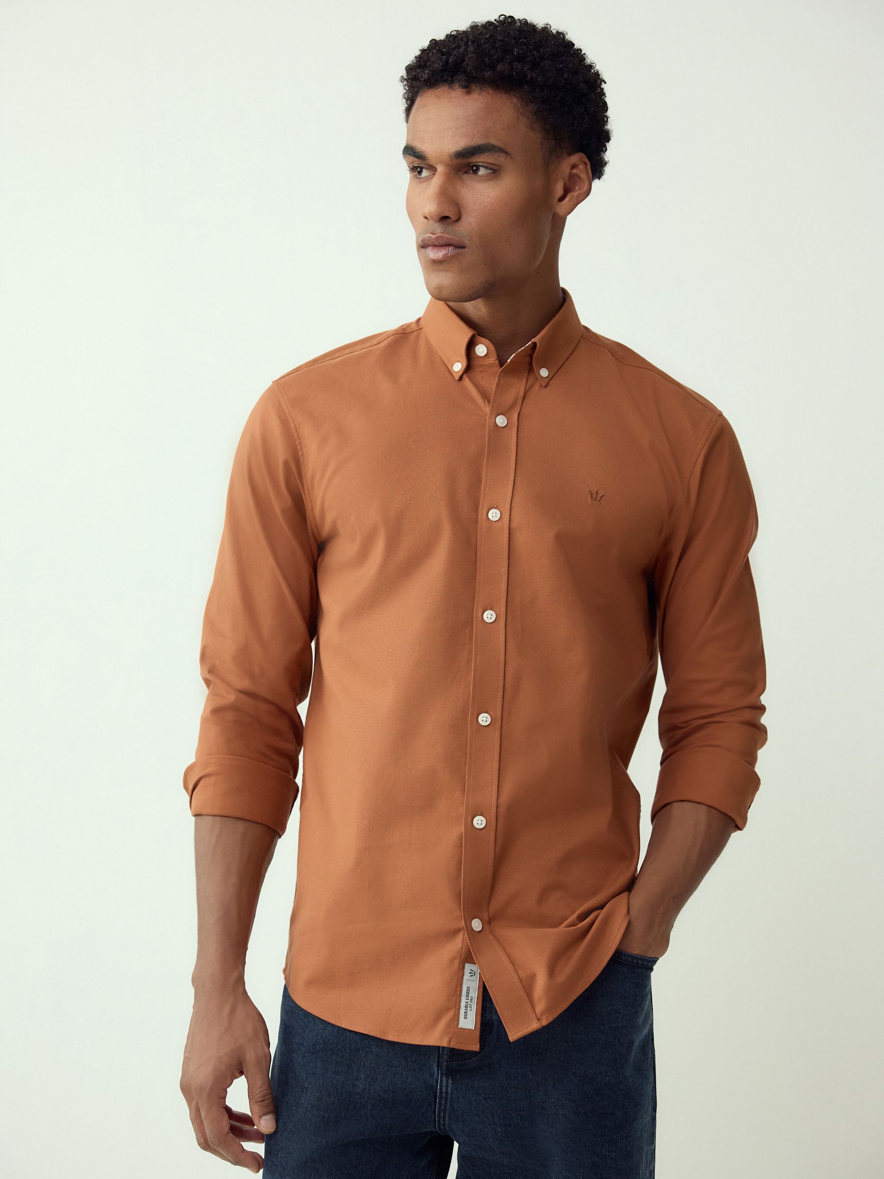 Buy Brown Stretch Oxford Long Sleeve Shirt from Next USA