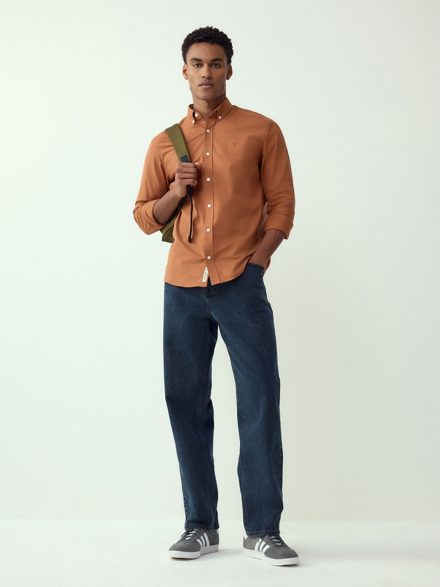 Buy Brown Stretch Oxford Long Sleeve Shirt from Next USA
