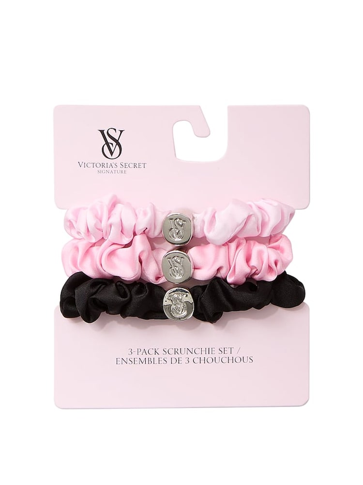 Victoria's Secret Black/Pink 3 Pack Scrunchie Set - Image 1 of 2 Victoria's Secret Black/Pink 3 Pack Scrunchie Set - Image 1 of 2