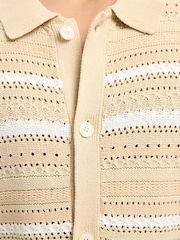 Selected Homme Cream Short Sleeve Crochet Button Through Polo Cardigan - Image 4 of 4