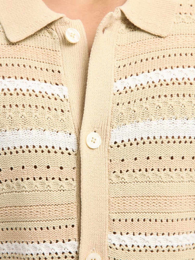 Selected Homme Cream Crochet Button Through Polo Top - Image 4 of 4 Selected Homme Cream Crochet Button Through Polo Top - Image 4 of 4