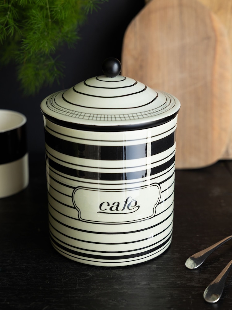 Rockett St George Black/Cream Vintage Coffee Tin Coffee Storage Jar - Image 1 of 4