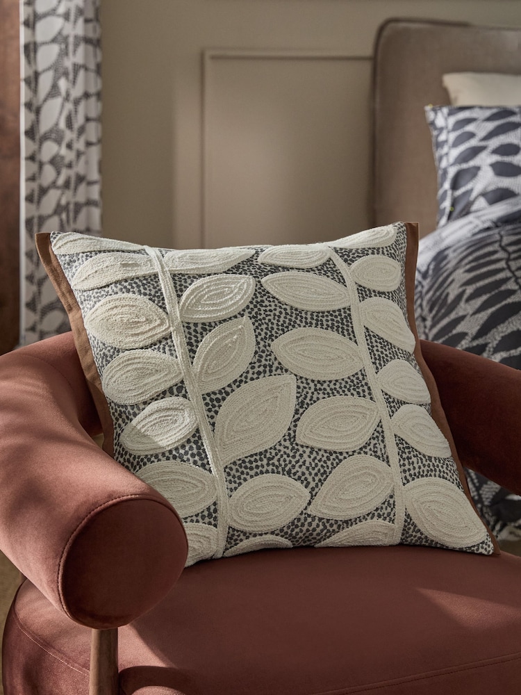 Brown 50 X 50cm Assembled Embroidered Leaf Cushion - Image 1 of 6