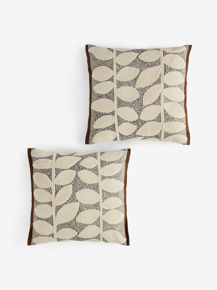 Brown 50 X 50cm Assembled Embroidered Leaf Cushion - Image 6 of 6