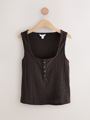 Chocolate Brown Textured Henley Detail Tank - Image 1 of 3
