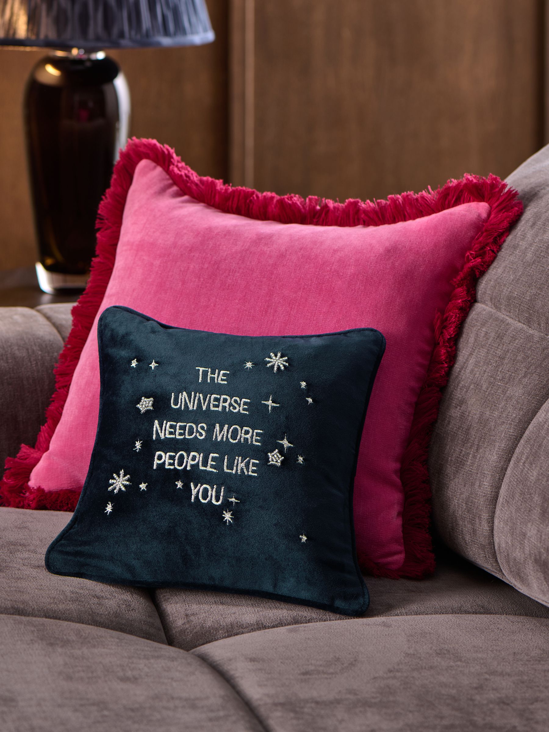 Buy Blue 30 X 30cm Embroidered Universe Slogan Cushion from the