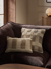 Mid Natural 50 x 50cm Assembled Woven Textured Check Cushion - Image 2 of 5