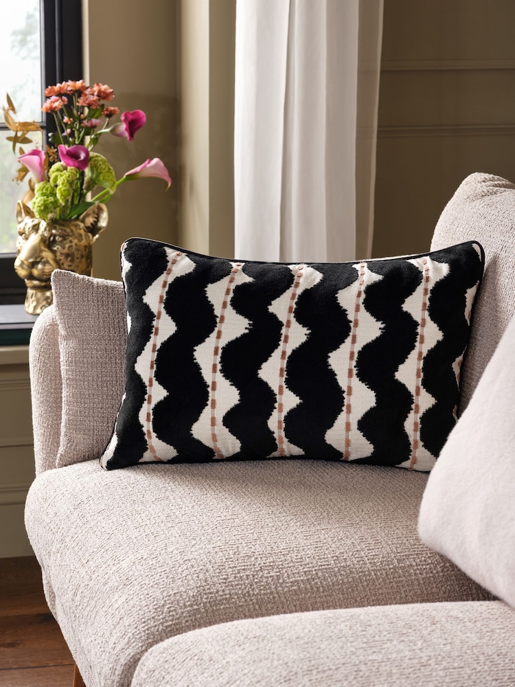 Black/White 40 x 59cm Cut Velvet Wiggle Cushion - Image 1 of 4