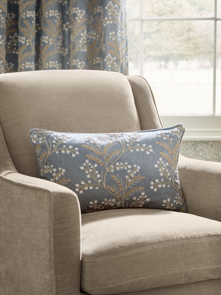 Blue Embroidered Floral 50 X 30cm Embroidered Floral Cushion - Image 1 of 4