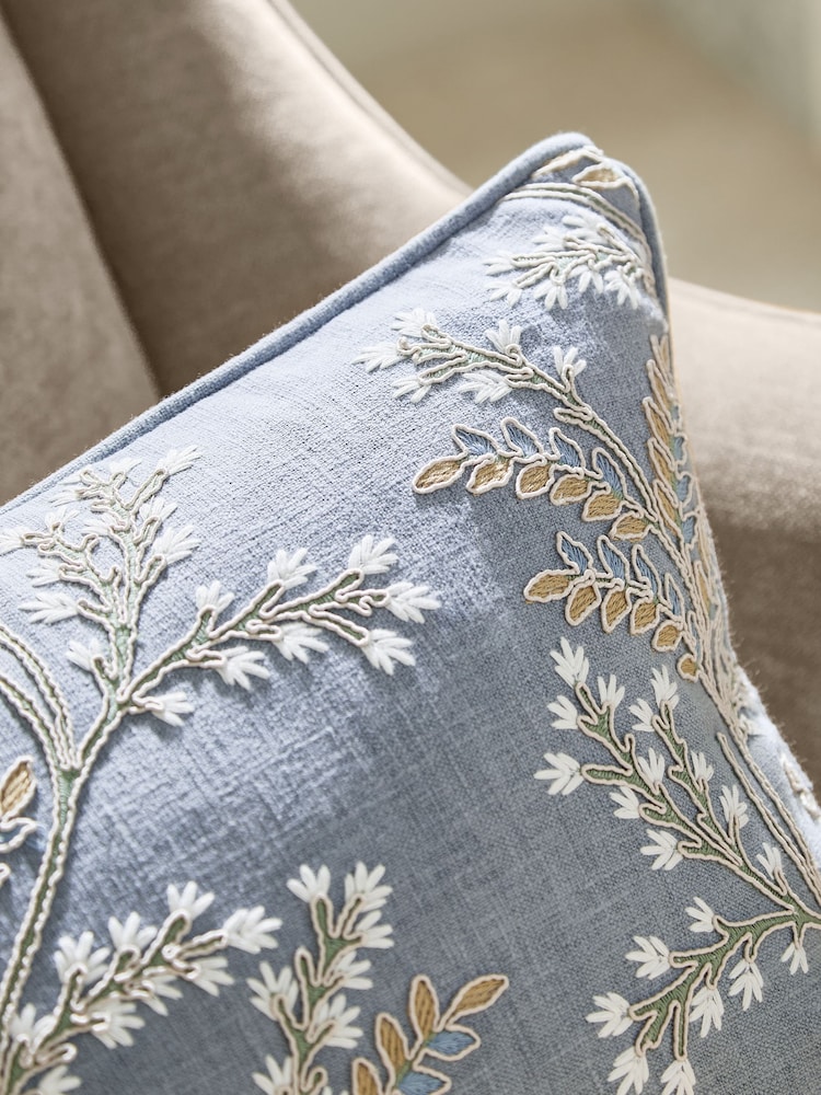 Blue Embroidered Floral 50 X 30cm Embroidered Floral Cushion - Image 2 of 4
