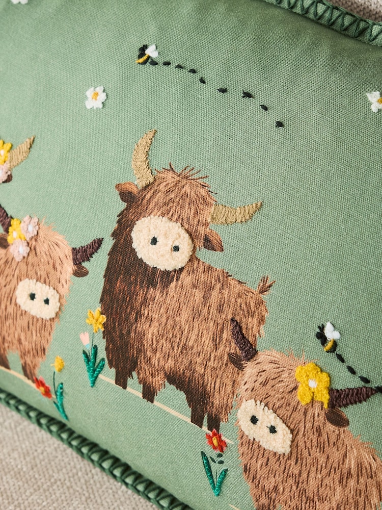 Sage Green 50 X 30cm Embroidered Spring Hamish Cushion - Image 2 of 4 Sage Green 50 X 30cm Embroidered Spring Hamish Cushion - Image 2 of 4