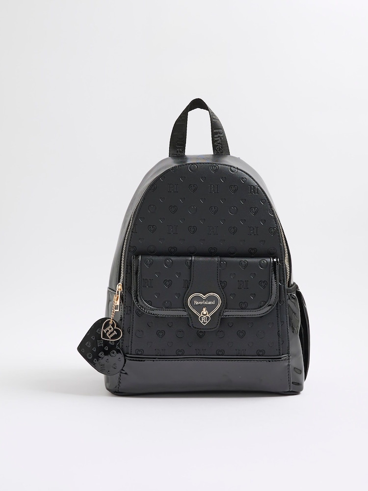 River Island Black Girls Heart Lock Pocket Backpack - Image 2 of 5