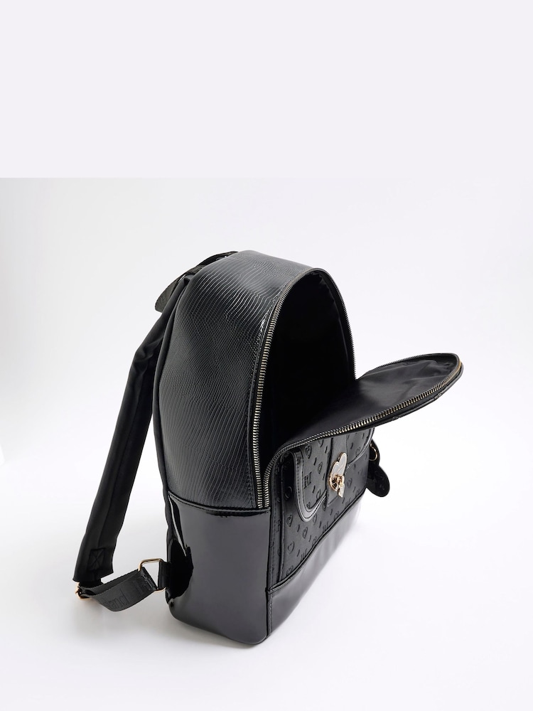 River Island Black Girls Heart Lock Pocket Backpack - Image 5 of 5