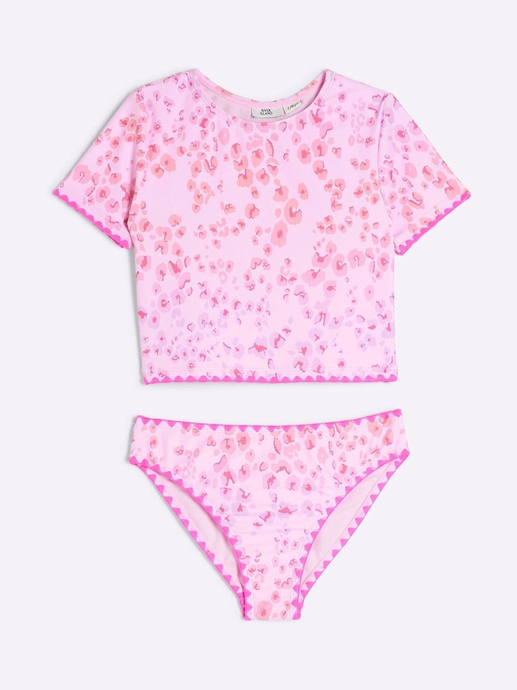 River Island Pink Girls Sunsafe Leopard Print Bikini - Image 1 of 4