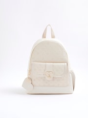 River Island Cream Girls Heart Lock Pocket Backpack - Image 1 of 5