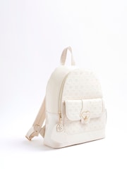 River Island Cream Girls Heart Lock Pocket Backpack - Image 4 of 5