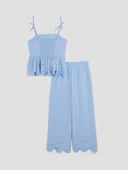 River Island Blue Girls Broiderie Top 100% Cotton Trousers Set - Image 2 of 5