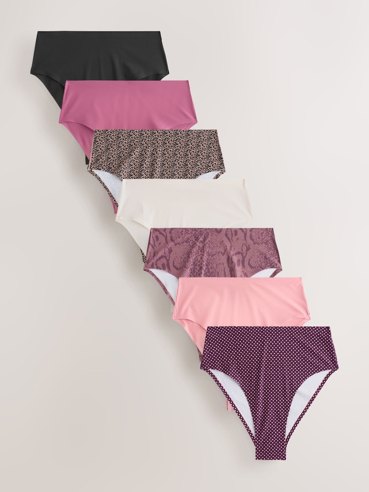 Black/Animal High Waist High Leg No VPL Comfort Knickers 7 Pack - Image 1 of 10