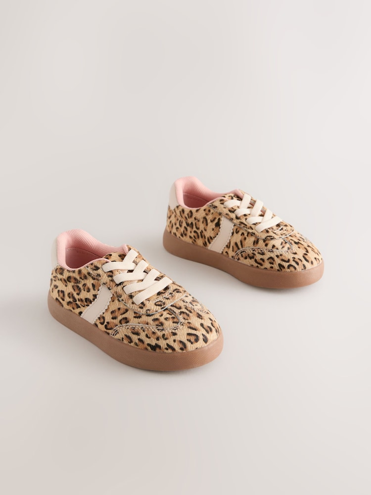 Brown Leopard Print Elastic Lace Trainers - Image 1 of 5