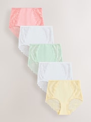 ホワイト／ピンク／ミント／イエロー - モダール & レース ショーツ 5 枚組 - 画像 1 / 8