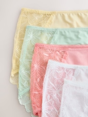 ホワイト／ピンク／ミント／イエロー - モダール & レース ショーツ 5 枚組 - 画像 8 / 8