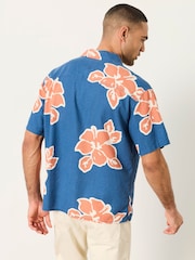 FatFace French Navy Short Sleeve Relaxed Fit Large Hawaiian Floral Shirt - Image 2 of 6