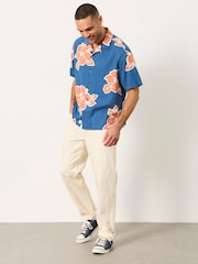 FatFace French Navy Short Sleeve Relaxed Fit Large Hawaiian Floral Shirt - Image 3 of 6
