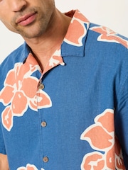 FatFace French Navy Short Sleeve Relaxed Fit Large Hawaiian Floral Shirt - Image 4 of 6
